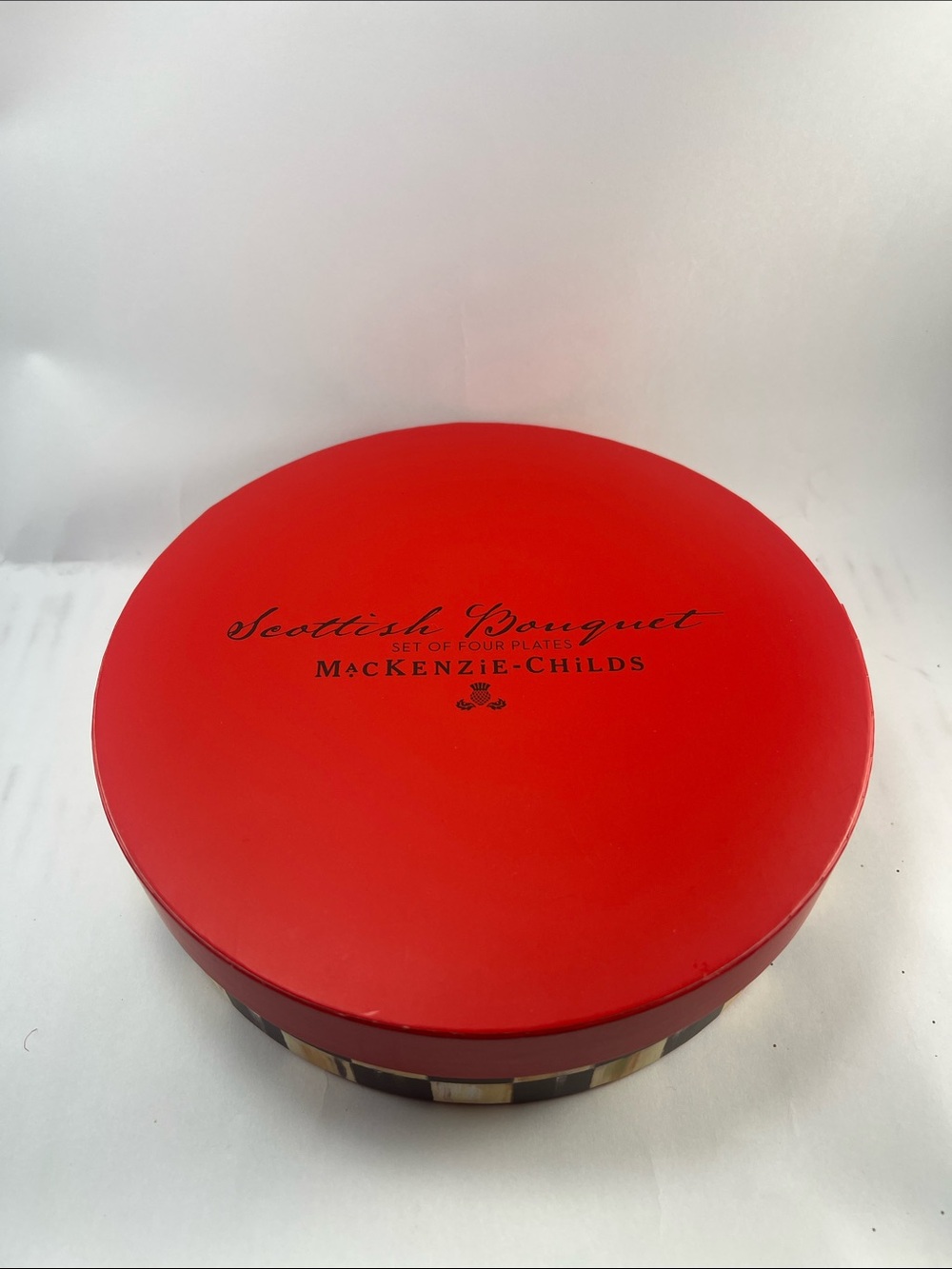 MacKenzie-Childs Red Round Scottish Bouquet set of four plates